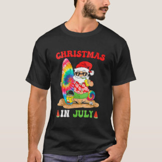 Womens Christmas In July Santa Tie Dye Summer Surf T-Shirt