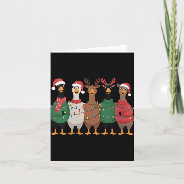 Womens Christmas Lights Goose Santa Funny Xmas Duc Card (Front)