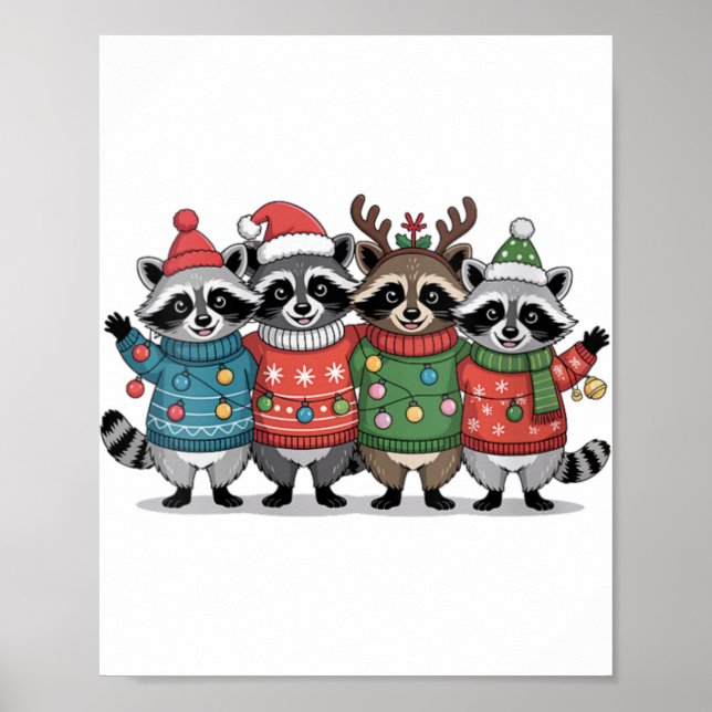 Womens Christmas Lights Raccoon Santa Funny Xmas T Poster (Front)