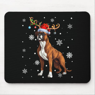 Womens Christmas Lights Reindeer Santa Hat Bullmas Mouse Pad