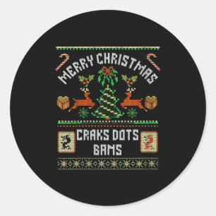 Womens Christmas Mahjong Ugly Sweater White Elepha Classic Round Sticker