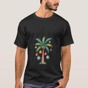 Womens Christmas Palm Tree Coastal Lights Holiday  T-Shirt