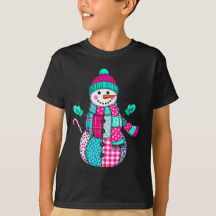 Womens Christmas Patchwork Snowman Preppy Retro Me T-Shirt