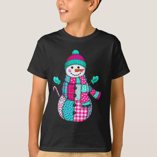 Womens Christmas Patchwork Snowman Preppy Retro Me T-Shirt (Front)