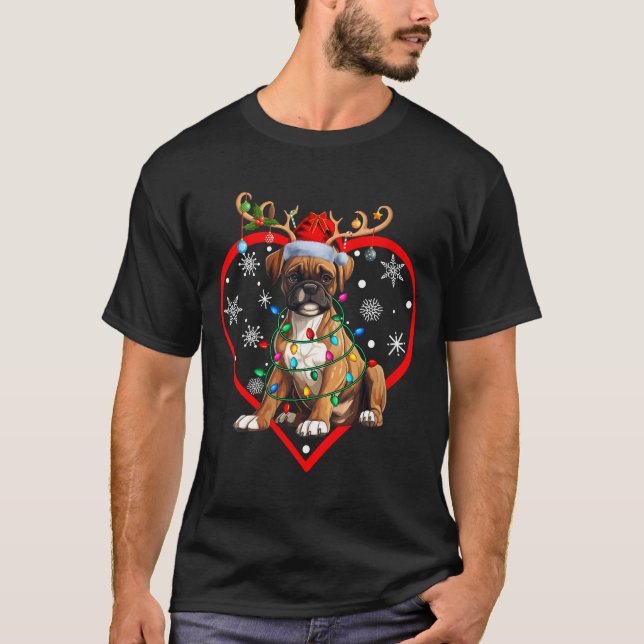 Womens Christmas Reindeer Santa Love Boxer Lovers  T-Shirt (Front)
