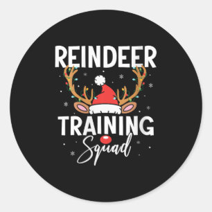 Womens Christmas Running Team Funny Reindeer Train Classic Round Sticker