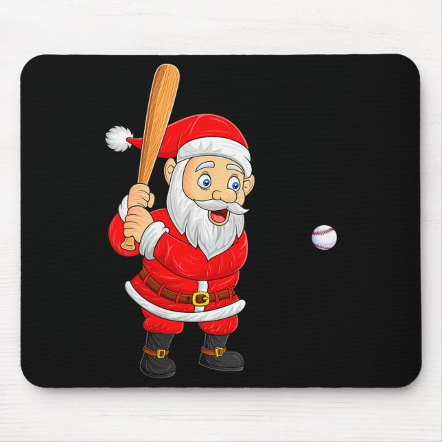 Womens Christmas Santa Playing Baseball Xmas Funny Mouse Pad (Front)