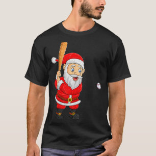 Womens Christmas Santa Playing Baseball Xmas Funny T-Shirt