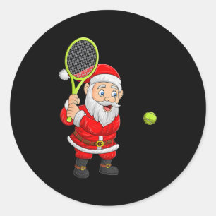 Womens Christmas Santa Playing Tennis Xmas Funny S Classic Round Sticker