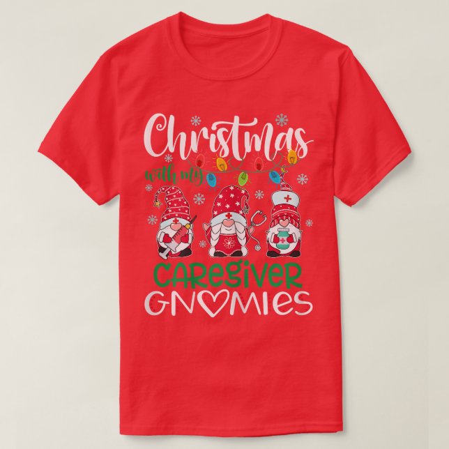 Womens Christmas With My Caregiver Gnomies Stethos T-Shirt (Design Front)