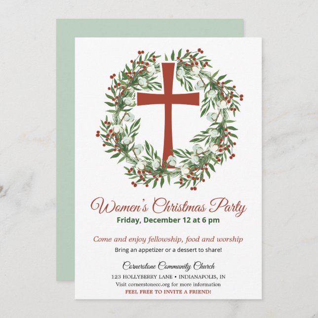 Women's Church Christmas Party Wreath Invitation (Front/Back)