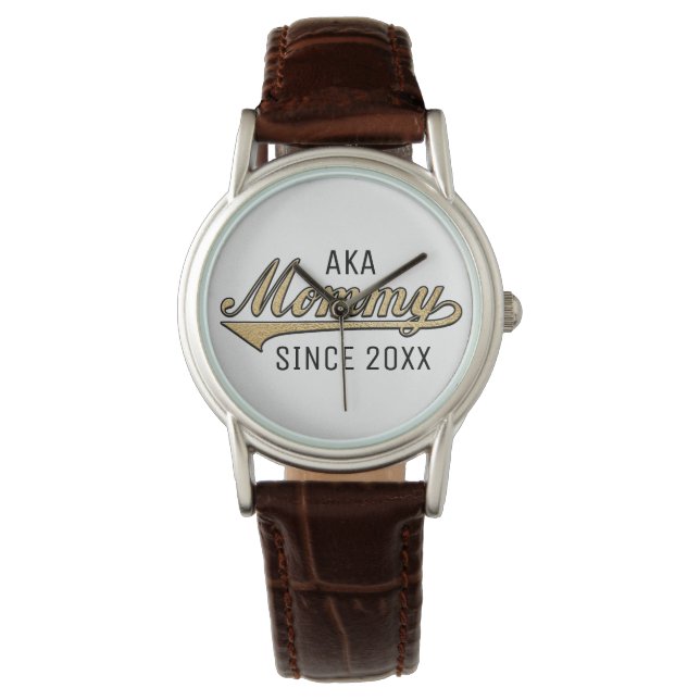 Women's Classic Brown Leather Strap Watch Mummy (Front)