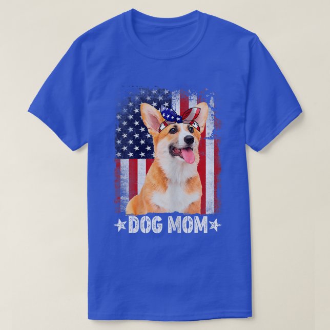 Womens Classic Corgi Dog Mum USA Flag Mother's Day T-Shirt (Design Front)
