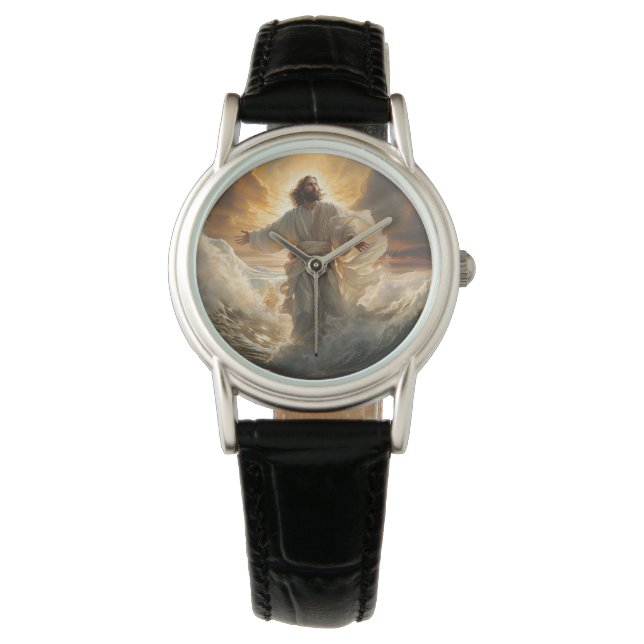 Womens Classic Leather Watch-Jesus Watch (Front)