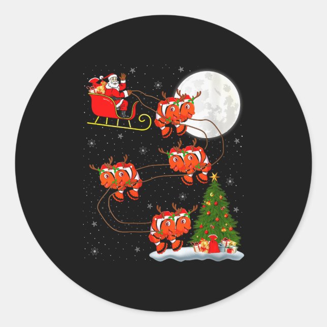 Womens Clown Fish Santa Sleigh Flying Funny Magica Classic Round Sticker (Front)