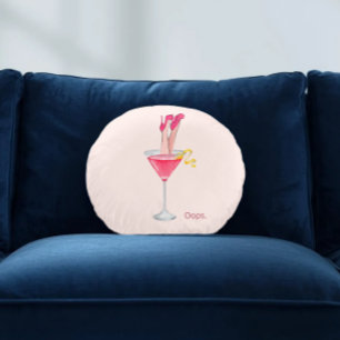 Women's Cocktail Humour, Pink Drink Illustration Round Cushion