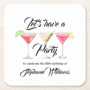 Women's cocktail summer 50th birthday party square paper coaster
