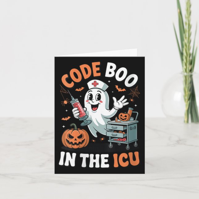 Womens Code Boo In The Icu Funny Medical Halloween Card (Front)