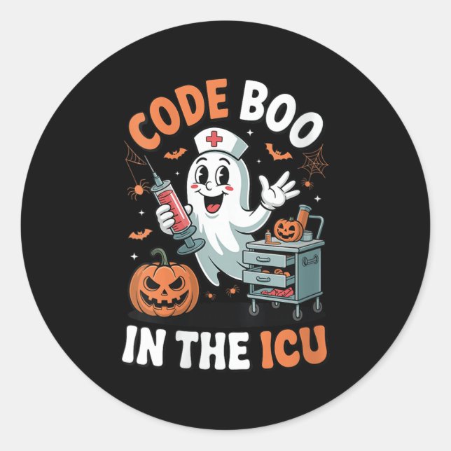 Womens Code Boo In The Icu Funny Medical Halloween Classic Round Sticker (Front)