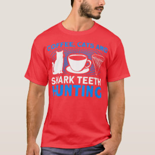 Womens Coffee Cats And Shark Teeth Hunting Tooth H T-Shirt