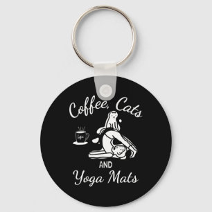 Womens Coffee Cats And Yoga Mats - Funny Nameowste Key Ring