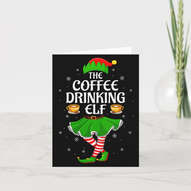 Womens Coffee Drinking Elf Christmas Girls Women E Card (Front)