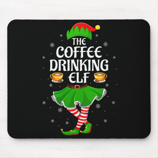 Womens Coffee Drinking Elf Christmas Girls Women E Mouse Pad (Front)