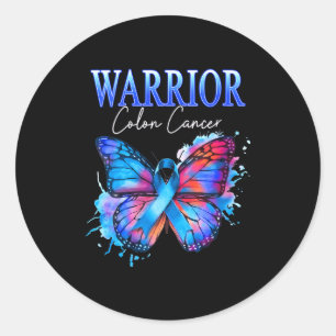 Womens colon cancer awareness warrior survivor blu classic round sticker