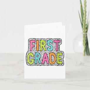 Womens Colorful First Grade Teacher Appreciation V Card