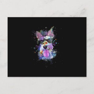 Womens Colourful Schnauzer Dog Design V-Neck Holiday Postcard