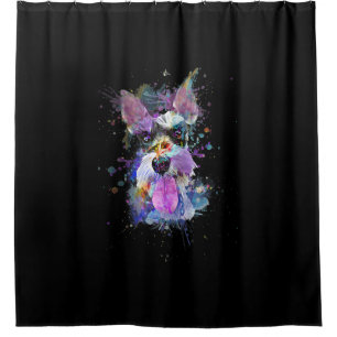 Womens Colourful Schnauzer Dog Design V-Neck Shower Curtain