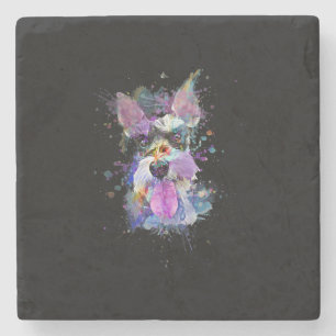 Womens Colourful Schnauzer Dog Design V-Neck Stone Coaster