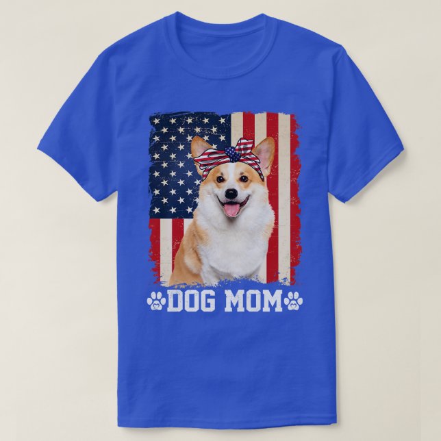 Womens Cool Corgi Dog Mom American Flag Mothers Da T-Shirt (Design Front)