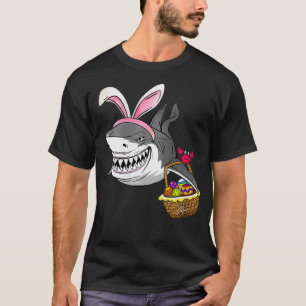 Womens Cool Easter Shark Easter Basket Bunny Ears  T-Shirt