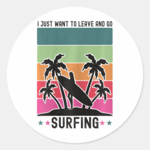 Womens Cool Funny Retro Sunset Vintage Surfing Sur Classic Round Sticker