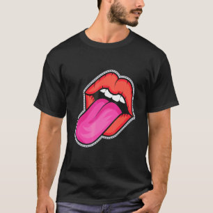 Womens Cool Lips Tongue Sticker Cutout T-Shirt