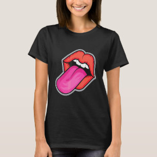 Womens Cool Lips Tongue Sticker Cutout T-Shirt