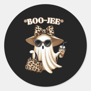 Womens Coquette Leopard Ghost Coffee Boo-jee Hallo Classic Round Sticker