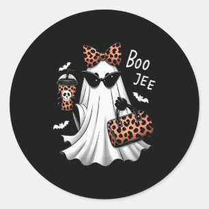 Womens Coquette Leopard Ghost Coffee Boo-jee Hallo Classic Round Sticker