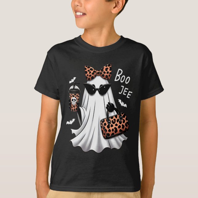 Womens Coquette Leopard Ghost Coffee Boo-jee Hallo T-Shirt (Front)