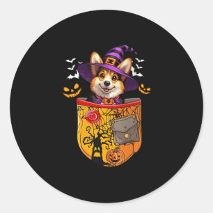 Womens Corgi As Witch In Cket Halloween Dog Owner Classic Round Sticker