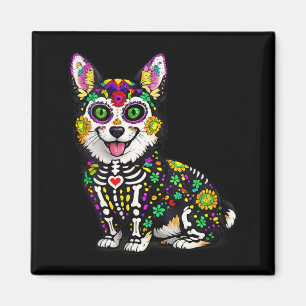 Womens Corgi Dog Mexican Sugar Skull Calavera Viva Magnet