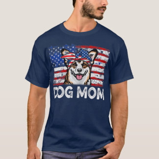 Womens Corgi Dog Mum USA Flag Dog Lover Mothers Da T-Shirt