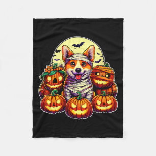 Womens Corgi Mummy And Pumpkins Cute Halloween Fleece Blanket