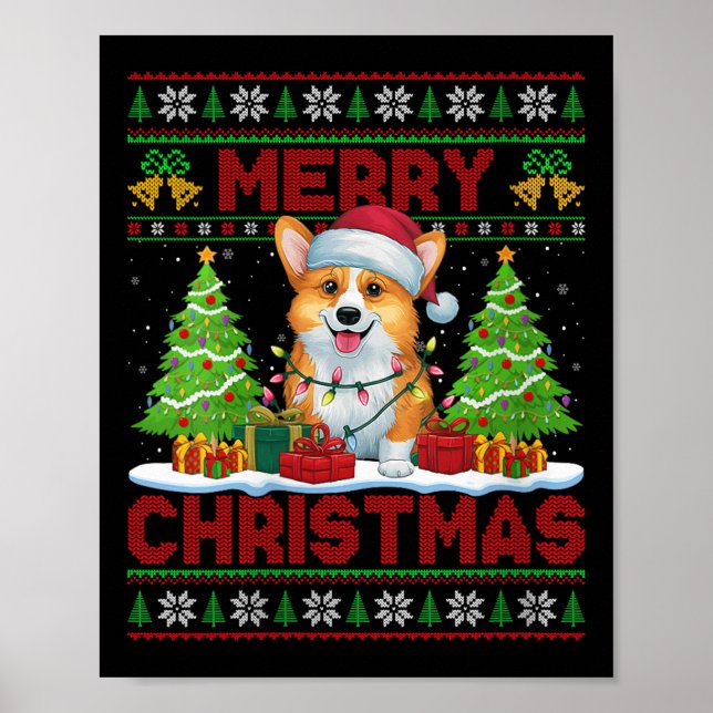 Womens Corgi Ugly Christmas Sweaters Funny Pet Dog Poster (Front)