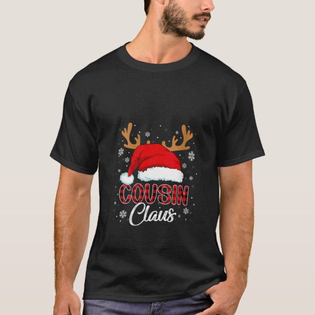 Womens Cousin Claus Santa Hat Christmas Red Plaid  T-Shirt (Front)