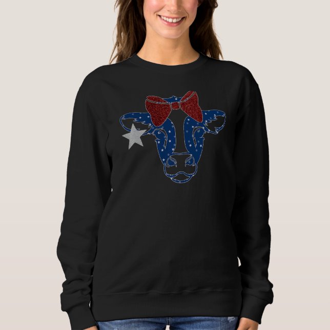 Womens Cow American Heifer Usa Flag Red White And  Sweatshirt (Front)