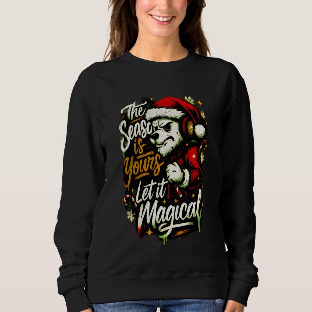 Women's Cozy Christmas Bear DJ Festive Holiday Gif Sweatshirt (Front)
