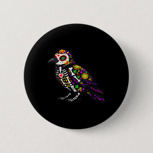 Womens Crow Raven Mexican Sugar Skull Calavera 6 Cm Round Badge