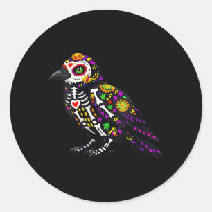 Womens Crow Raven Mexican Sugar Skull Calavera Classic Round Sticker